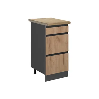 Vicco Mueble Bajo De Cocina R-line, Roble Dorado, 40 Cm Con Cajones, Et Roble