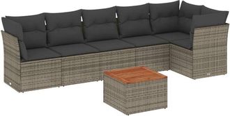 vidaXL Vidaxl - Set De Sof&aacute;s De Jard&iacute;n 7 Piezas Con Cojines Rat&aacute;n Pe Gris