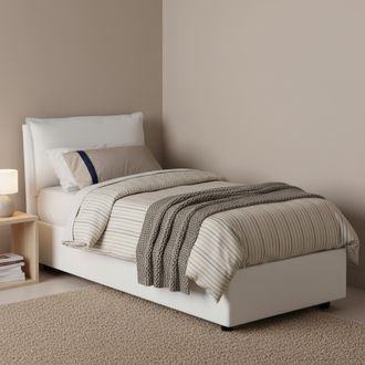 Talamo Italia Cama Individual Dmarcon, Cama Contenedor Con Revestimiento De Tela, 100% Made In Italy, Apertura Frontal, Con Colch&oacute;n 80x200 Cm Incluido, Blanco - Dmo