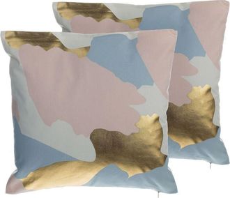 Beliani Set of 2 Decorative Cushions IXIA Cotton 45 x 45 cm Pink Abstract Pattern