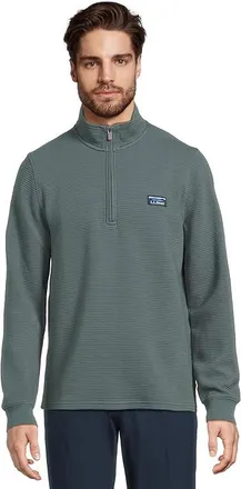 L.L.Bean Lakewashed Double-Knit Quarter-Zip Long Sleeve Mens Sweatshirt Rangeley Blue : LG, Cotton/Polyester