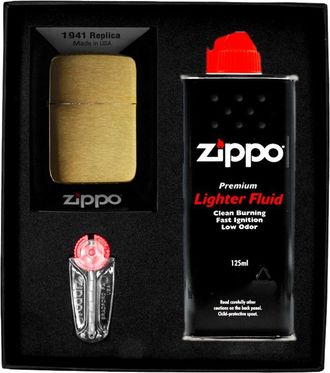 OEM Encendedor Zippo R&eacute;plica Brush Brass Set De Regalo N.&deg; 1