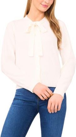 CeCe by Cynthia Steffe Tie Neck Cardigan in Antique White at Nordstrom Rack, Size X-Small