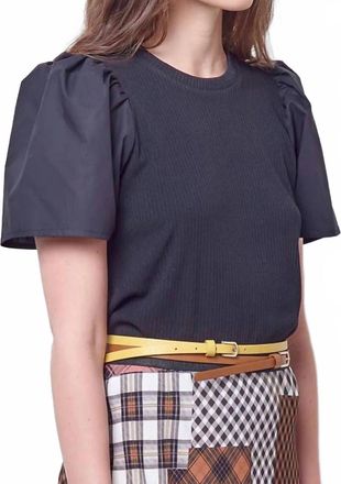 Corey Lynn Calter Carlee Puff Sleeve Top In Black