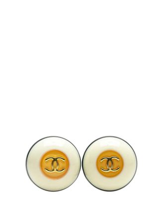 Chanel 1996 Resin CC Button Clip on Earrings costume earrings - women - Resin/Brass - One Size - White