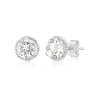 MAX + STONE 14k Yellow or White Gold 6mm Roped Halo Gemstone Round Stud Earrings