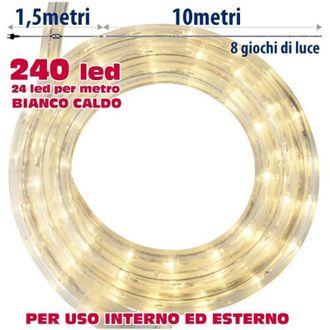 Trade Shop Trade Shop - Tubo Luminoso Natalio 10 Metri Led Bianco Caldo Con Control 8 Funciones