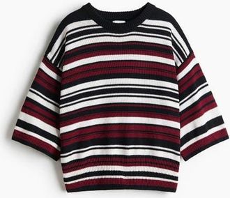 H&M Short-sleeved Jumper in Navy Blue/striped at Nordstrom, Size X-Small