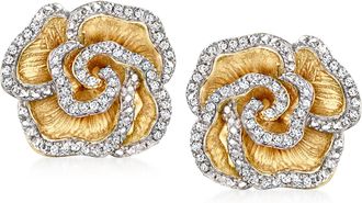 Ross-Simons Diamond Flower Earrings in 18kt Gold Over Sterling