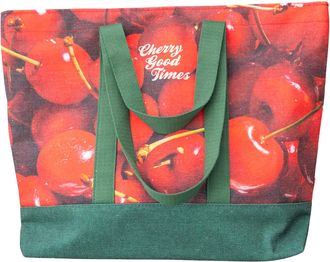 Ban.Do Large Resuable Tote Bag for Grocery Shopping/Work, Photorealistic Fruit Produce Bag for Farmers Market with Pockets and Button, Cherries