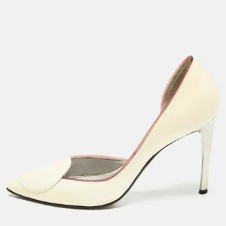 Versace Cream Patent Leather Medusa Pointed Toe Dorsay Pumps