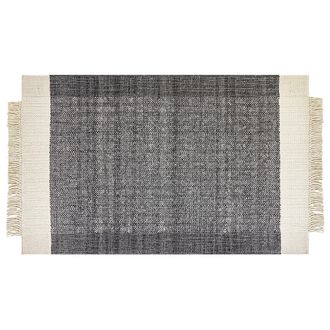 Beliani Alfombra De Lana Negro Blanco Crema 140 X 200 Cm Hecho A Mano Borlas Atlanti