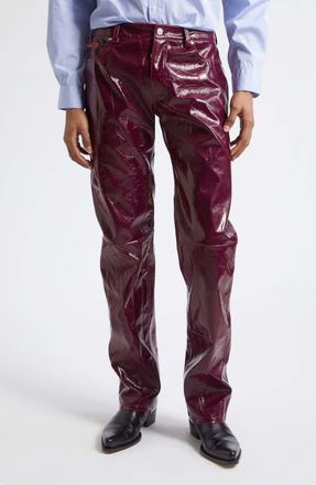 Martine Rose Low Rise Crinkled Faux Leather Straight Leg Pants in Purple at Nordstrom, Size Medium