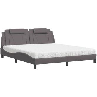 vidaXL Cama Con Colch&oacute;n Cuero Sint&eacute;tico Gris 180x200 Cm Vidaxl