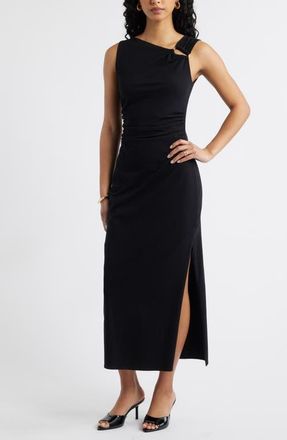 Open Edit Asymmetric Neck Midi Dress in Black at Nordstrom, Size Xx-Small