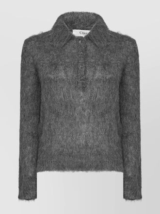 Chlo&eacute; collared long sleeve fuzzy knit top