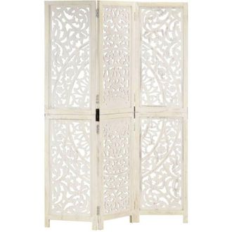vidaXL Hand carved 3-Panel Room Divider White 120x165 cm Solid Mango Wood Vidaxl
