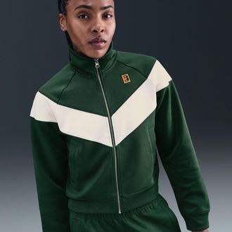 Nike Womens Court Heritage Windrunner Tennis Jacket in Green | FZ6507-323
