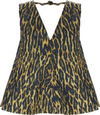 Ganni Leopard Animal Print V Neck Top