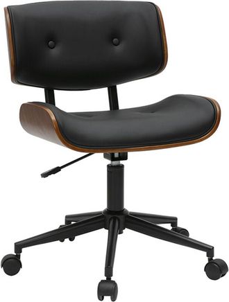 Miliboo Silla De Oficina Con Ruedas Negra Y Madera Oscura Basile