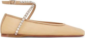 Amina Muaddi Womens Ane Crystal Flat In Mesh Latte