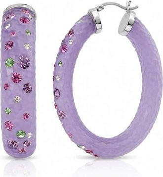Gold & Honey Womens Large Oval Confetti Hoop Earrings In Purple