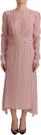 Ermanno Scervino Pink Stripes Long Sleeves Sheath Midi Womens Dress (Pre-Owned)