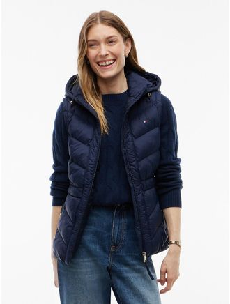 Tommy Hilfiger Womens Lightweight Quilted Hooded Vest - Navy Blue - XXL