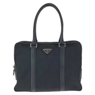 Prada Pre-owned Nylon Leather Tessuto Saffiano Logo Tote - unisex - Vintage Handtas - Zwart - ONE Size - Nylon - Vintage