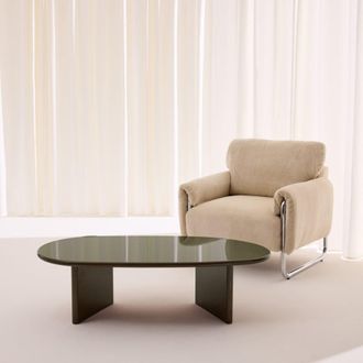 Sweeek Mesa de centro ovalada acabado brillante, verde kaki