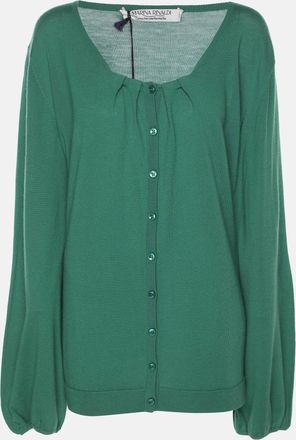 Marina Rinaldi Green Cashmere Knit Button Front Sweater