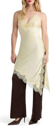 Bardot Silvio Asymmetric Lace Trim Satin Dress in Buttercup at Nordstrom, Size 10