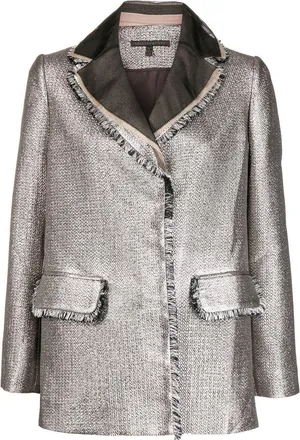 Shiatzy Chen metallic fringed-trim blazer - women - Polyacrylic/Other fibres/Wool/Polyester/Polyamide/other fibers - 40 - Gold