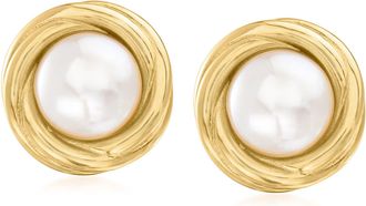 Ross-Simons 8-8.5mm Cultured Pearl Love Knot Clip-On Earrings in 18kt Gold Over Sterling