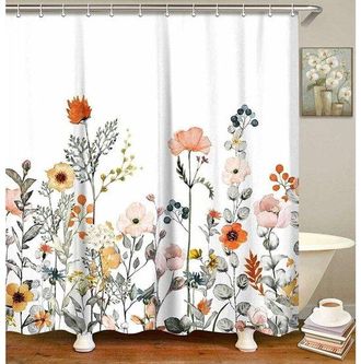 No Brand Cortina De Ducha De Tela - Con 12 Ganchos, Estampado Floral - Accesorio De Ba&ntilde;o Moderno - Lavable A M&aacute;quina - 180 X 200 Cm
