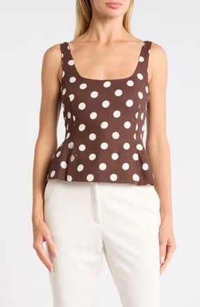 CeCe by Cynthia Steffe Polka Dot Print Peplum Top in Shaved Chocolate at Nordstrom Rack, Size X-Large