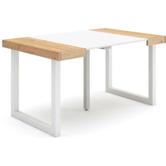 Skraut Home Mesa Consola Extensible, Mesa Comedor Plegable, 140, Para 6 Comensales, Patas Madera Maciza, Estilo Moderno, Roble Y Blanco - Skraut Home