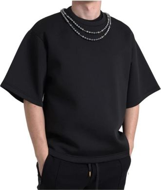 Dolce & Gabbana Zwarte Ketting Versierde Tee - Heren - T-shirts - Zwart - M - Polyester - Tops