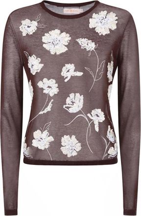 Tory Burch Bruine Gebreide Kleding met Pailletten - Dames - Ronde hals truien - Bruin - XS - Pailletten - Truien & Vesten