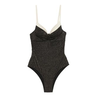 Twinset One-piece, female, Black, Size: XL Glitter-effect Ruched Swimsuit