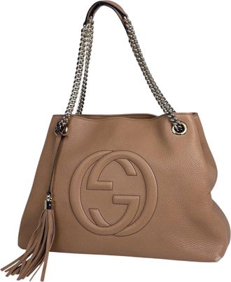 Gucci Soho Beige Leather Shoulder Bag Tote Bag (Pre-Owned)
