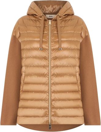 Herno Gewatteerde jas met capuchon - Dames - Gewatteerde jassen - Beige - L - Katoen - Jassen
