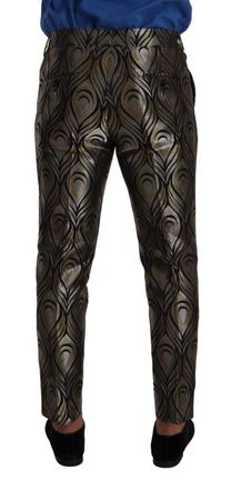 Dolce & Gabbana Silver Gold Jacquard Men Trouser Dress Pants Black |