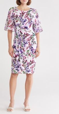 Connected Flutter Sleeve Faux Wrap Minidress in Ivory/berry at Nordstrom Rack, Size 12