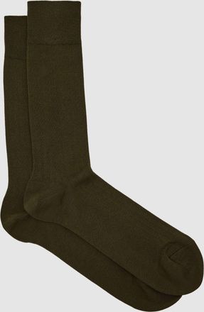 Reiss Khaki Green Cotton-blend Ribbed Socks, M & L