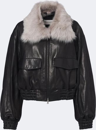 Nour Hammour Shearling-trimmed leather blouson jacket