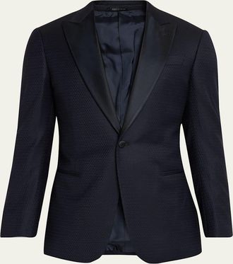 Giorgio Armani Mens Soft Jacquard Satin-Trim Single-Breasted Blazer