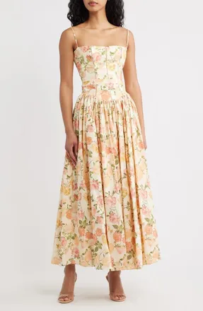 House of CB Ysabella Floral Stretch Cotton Maxi Sundress in Warm Rose Print at Nordstrom, Size X-Small