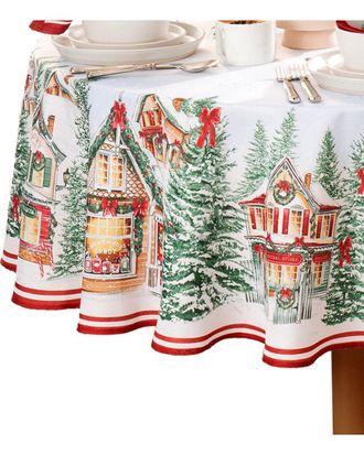 Elrene Storybook Christmas Village Holiday Tablecloth -Round