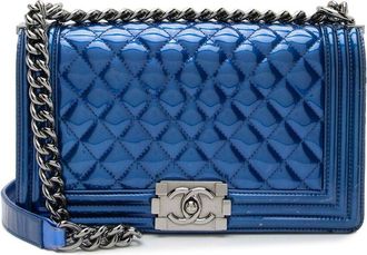 Chanel Blue Patent Leather Old Medium Boy Bag (Authentic Pre-Loved)